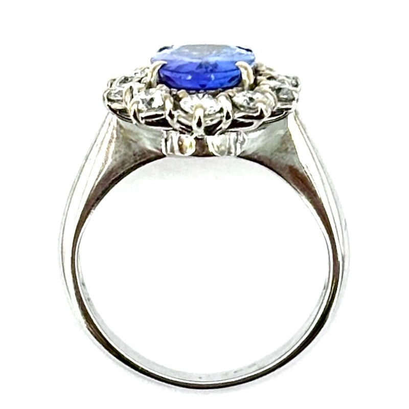 Anello margherita tanzanite, brillanti, oro bianco - 4.73 gr OCCASIONE