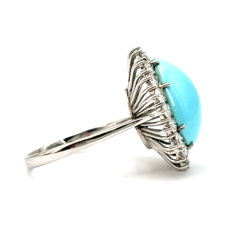 Anello margherita turchese, brillanti, oro bianco - 8.15 gr OCCASIONE