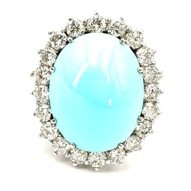 Anello margherita turchese, brillanti, oro bianco - 8.15 gr OCCASIONE