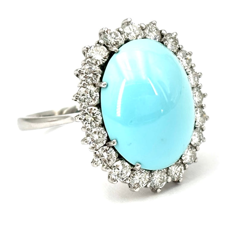 Anello margherita turchese, brillanti, oro bianco - 8.15 gr OCCASIONE