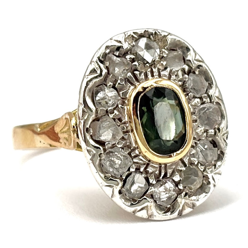 Anello margherita vintage zaffiro e diamanti; 8.72 gr