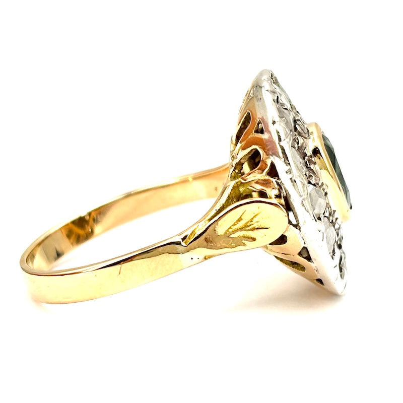 Anello margherita vintage zaffiro e diamanti; 8.72 gr