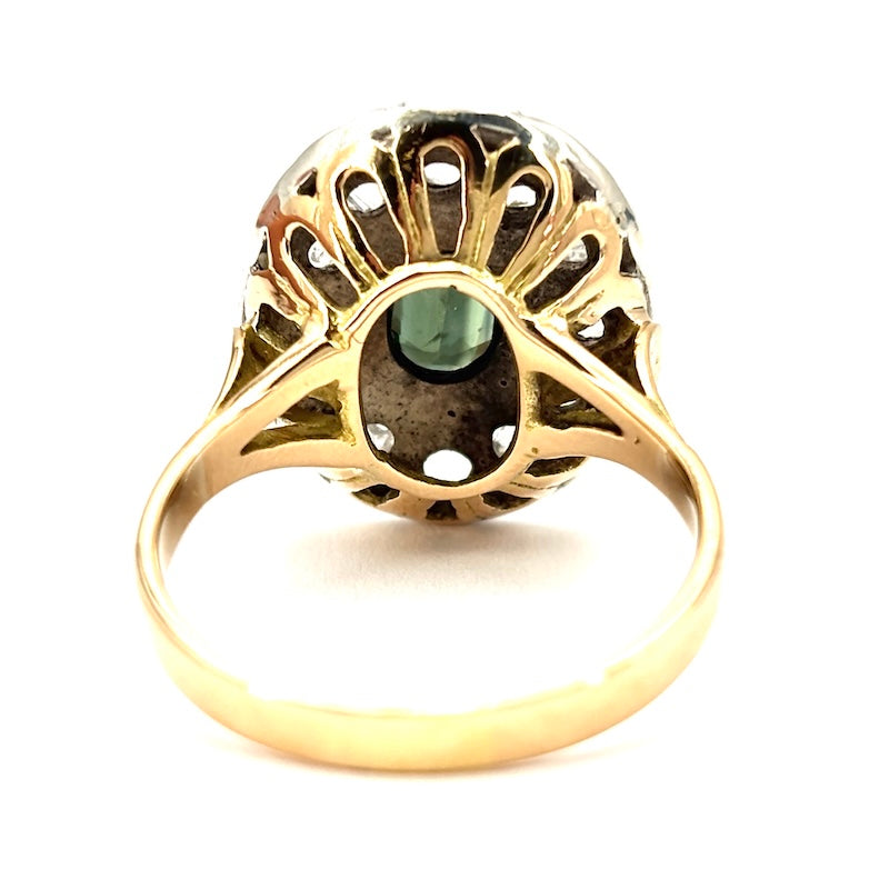 Anello margherita vintage zaffiro e diamanti; 8.72 gr