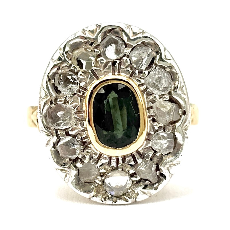 Anello margherita vintage zaffiro e diamanti; 8.72 gr