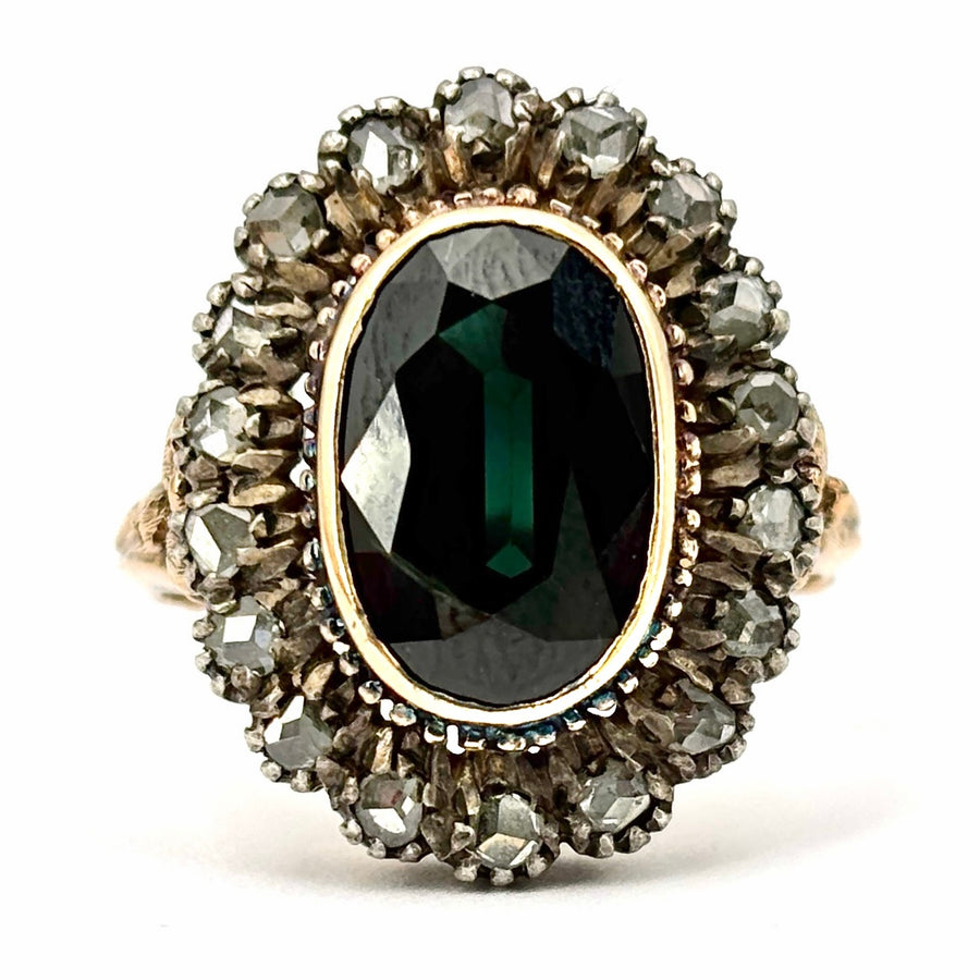 Anello margherita vintage zaffiro e diamanti; 7.49 gr