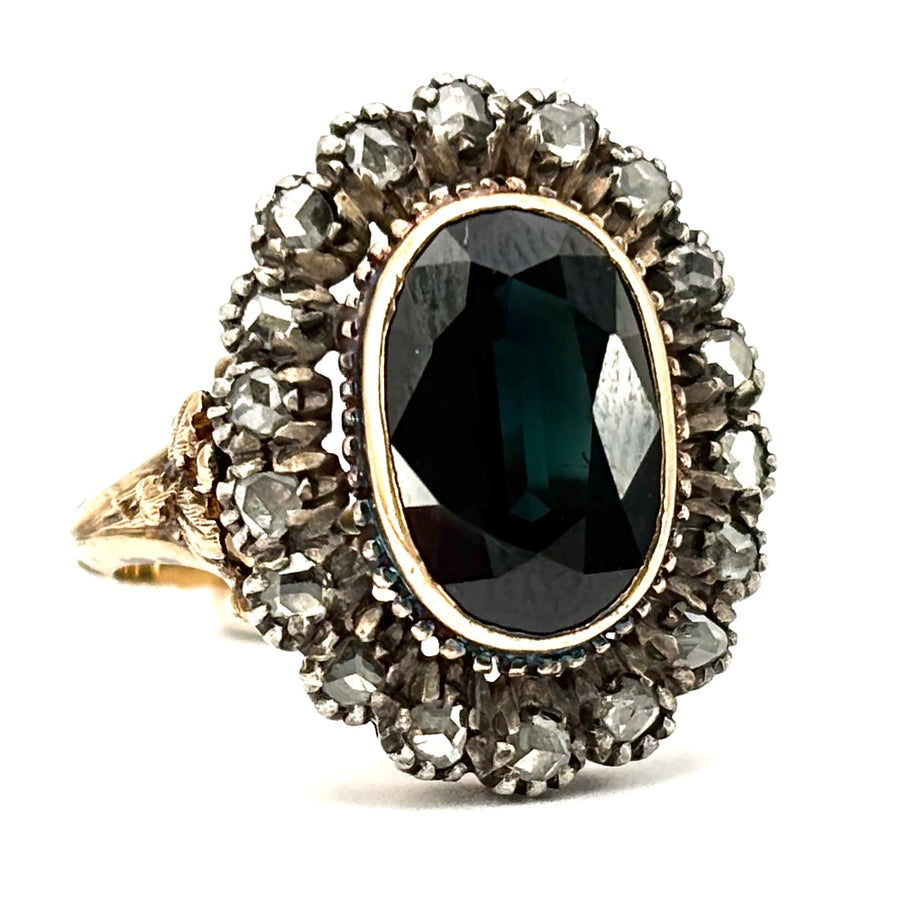 Anello margherita vintage zaffiro e diamanti; 7.49 gr