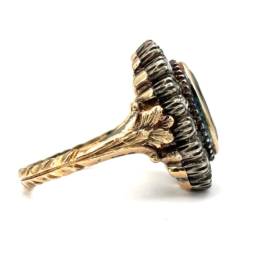 Anello margherita vintage zaffiro e diamanti; 7.49 gr