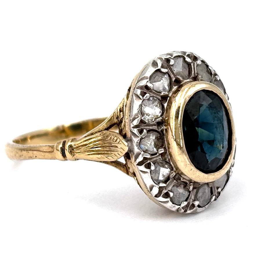 Anello margherita vintage zaffiro e diamanti; 5.66 gr