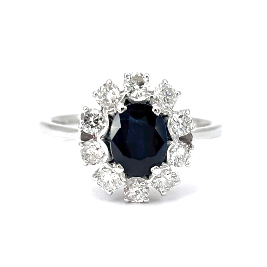 Anello margherita zaffiro e brillanti ; 3.86 gr
