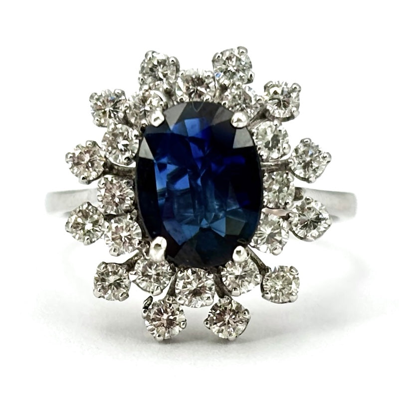 Anello margherita zaffiro e doppio giro di brillanti ; 4.30 gr