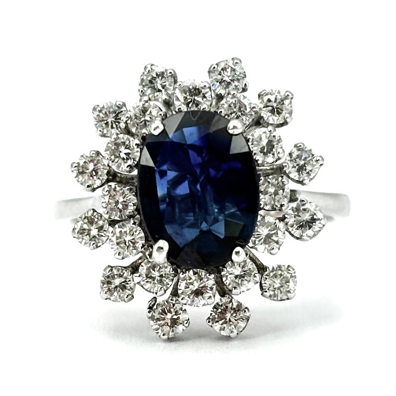 Anello margherita zaffiro e doppio giro di brillanti ; 4.30 gr