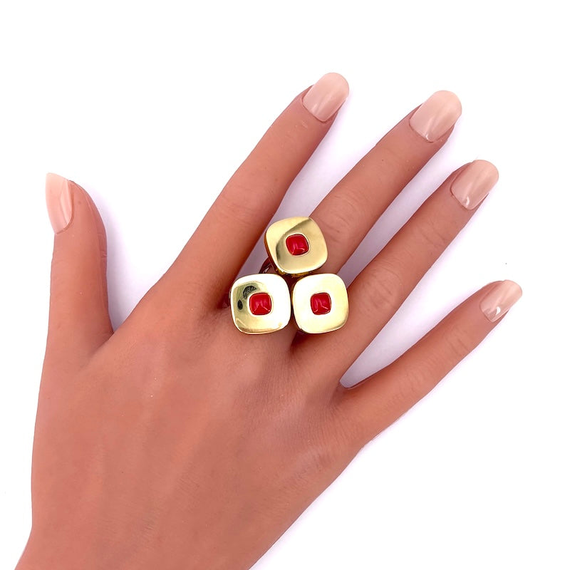 Anello maxi design oro e pasta di corallo; 15.92 gr