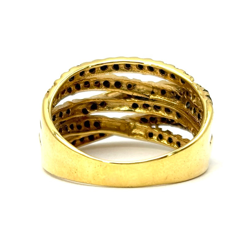 Anello maxi fascia unisex, diamanti neri e oro giallo; 8.6 gr