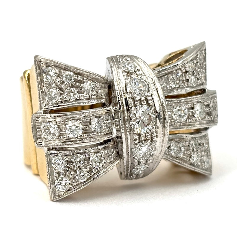 Anello maxi fiocco brillanti/ponte, oro bicolore; 11.89 gr