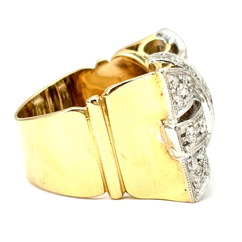 Anello maxi fiocco brillanti/ponte, oro bicolore; 11.89 gr