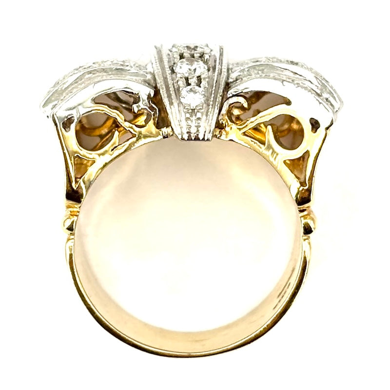 Anello maxi fiocco brillanti/ponte, oro bicolore; 11.89 gr
