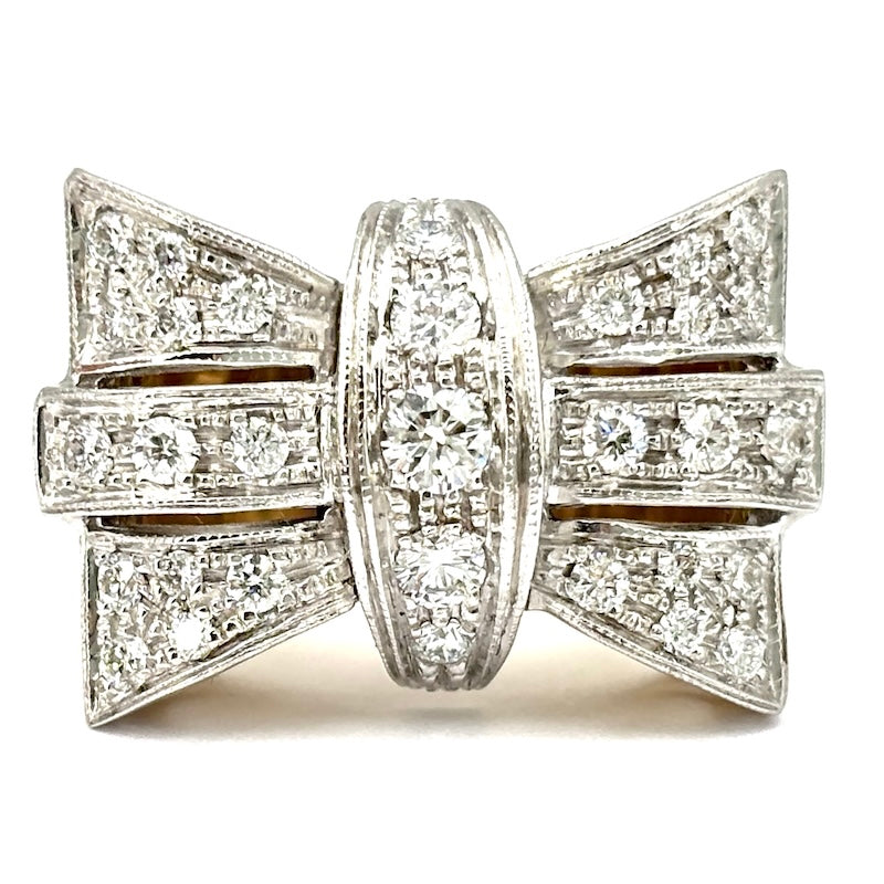 Anello maxi fiocco brillanti/ponte, oro bicolore; 11.89 gr