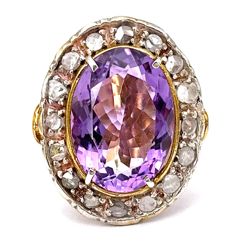 Anello maxi margherita toppa vintage ametista e diamanti; 7.46 gr