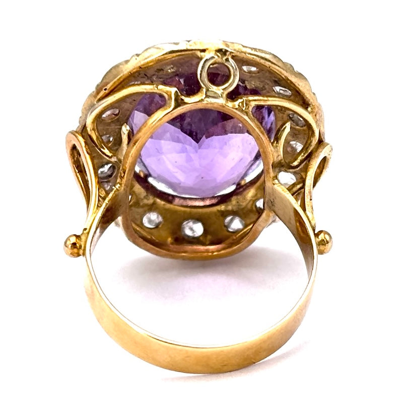 Anello maxi margherita toppa vintage ametista e diamanti; 7.46 gr