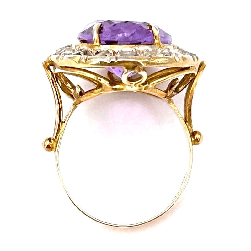 Anello maxi margherita toppa vintage ametista e diamanti; 7.46 gr