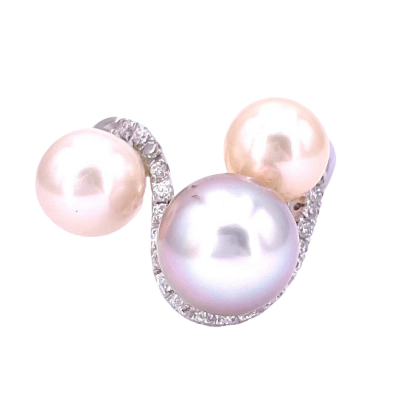 Anello perle e brillanti, design; 7.58 gr