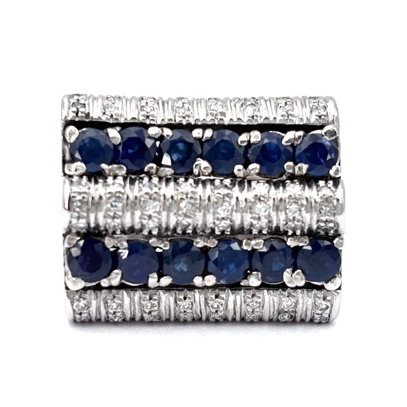 Anello ponte maxi, zaffiri, brillanti e oro bianco; 15.5 gr