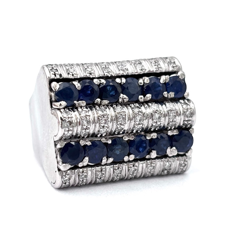 Anello ponte maxi, zaffiri, brillanti e oro bianco; 15.5 gr