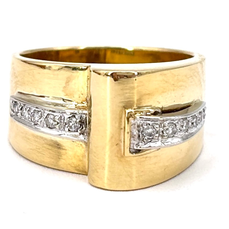 Anello ponte vintage oro giallo e brillanti; 11.7 gr