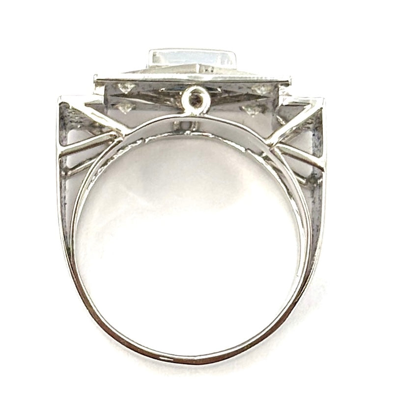 Anello ponte zaffiro carrè e brillanti, oro bianco, stie decò;  9.86 gr