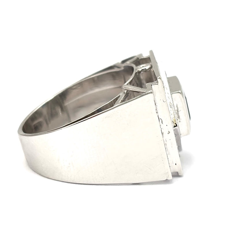 Anello ponte zaffiro carrè e brillanti, oro bianco, stie decò;  9.86 gr