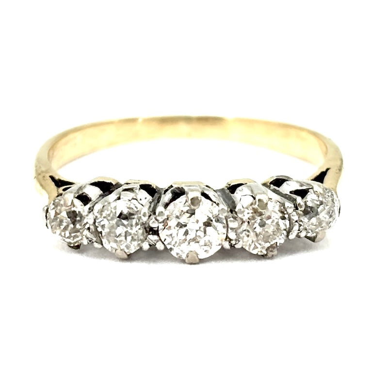 Anello riviera diamanti in stile antico - 0.55-0.60 ct; 2.73 gr