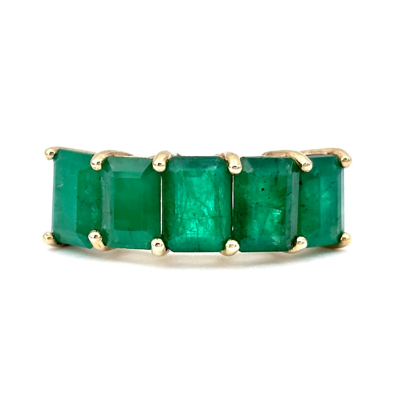 Anello riviera smeraldi squadrati e oro giallo;  3.35 gr