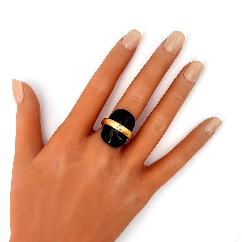 Anello sella onice, brillante e oro rosa; 11.65 g