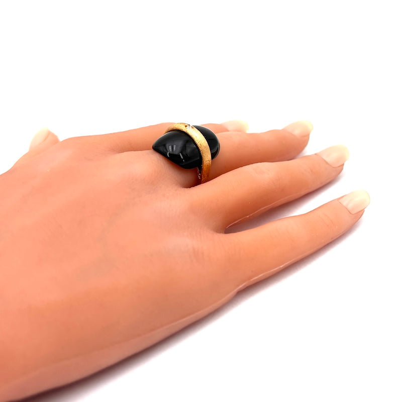 Anello sella onice, brillante e oro rosa; 11.65 g