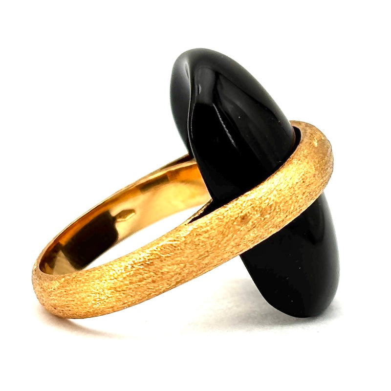 Anello sella onice, brillante e oro rosa; 11.65 g