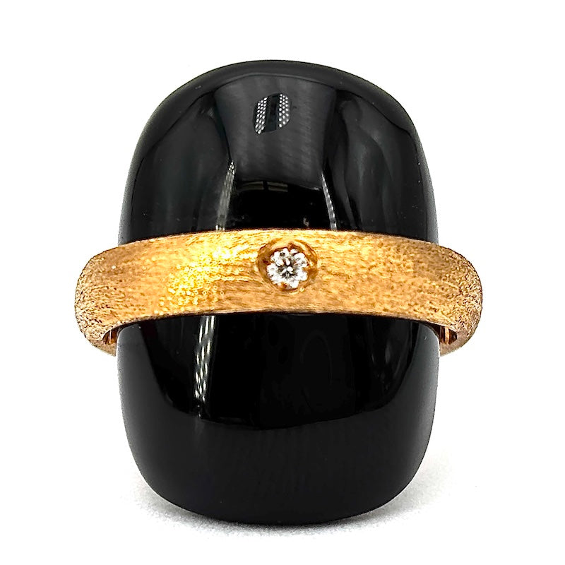 Anello sella onice, brillante e oro rosa; 11.65 g