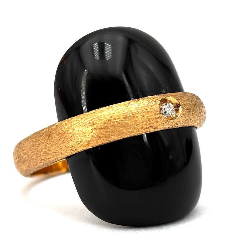 Anello sella onice, brillante e oro rosa; 11.65 g
