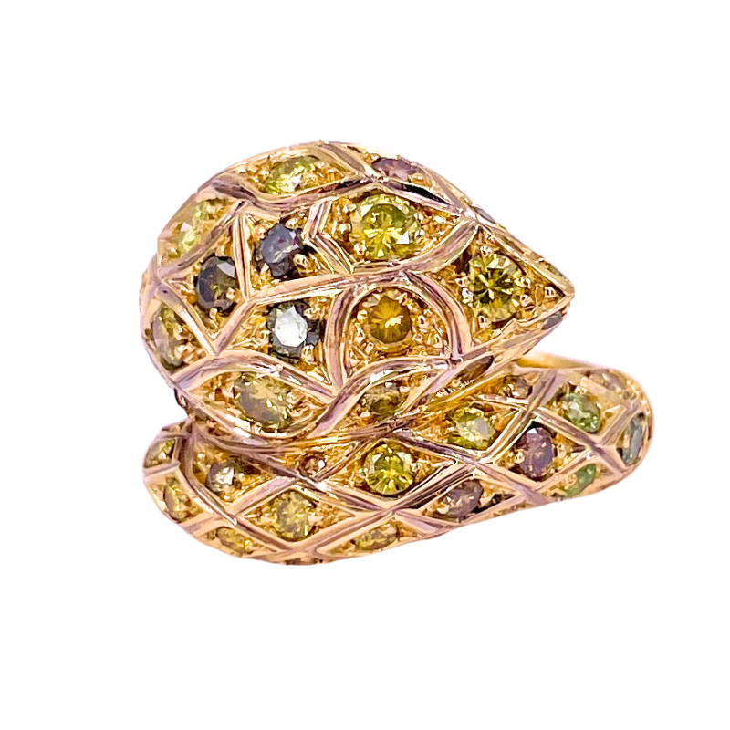 Anello serpente, diamanti fancy - 3.53 ct, oro giallo; 15.12 gr