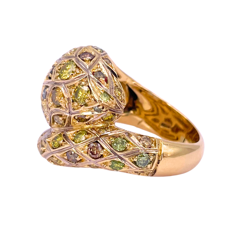 Anello serpente, diamanti fancy - 3.53 ct, oro giallo; 15.12 gr