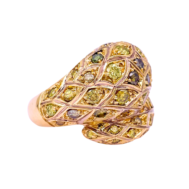 Anello serpente, diamanti fancy - 3.53 ct, oro giallo; 15.12 gr