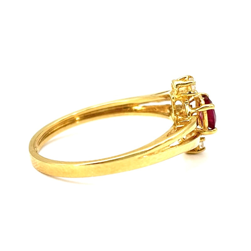 Anello simil contrariè vintage, rubino, oro giallo; 2.28 gr