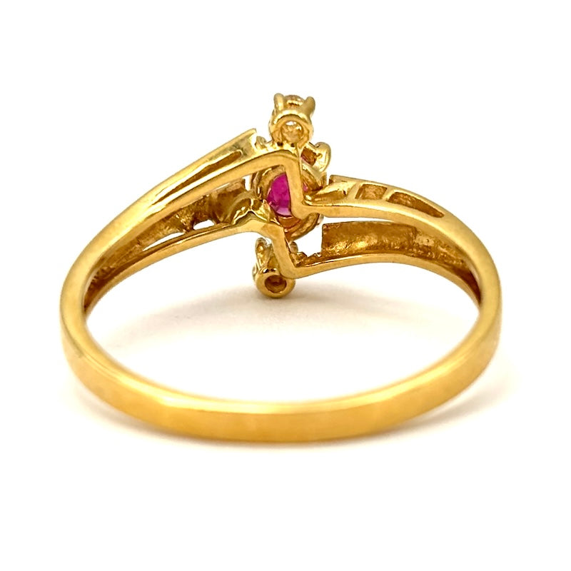 Anello simil contrariè vintage, rubino, oro giallo; 2.28 gr