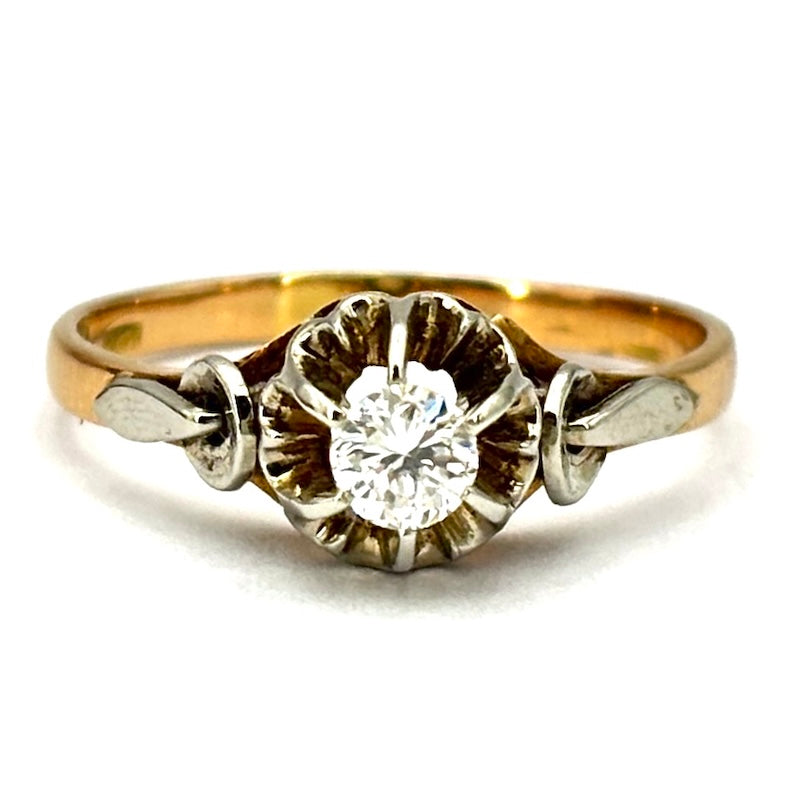 Anello solitario, stile antico, in oro rosa e bianco, 0.20-0.25 ct; 3.21 gr