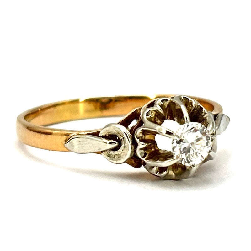 Anello solitario, stile antico, in oro rosa e bianco, 0.20-0.25 ct; 3.21 gr