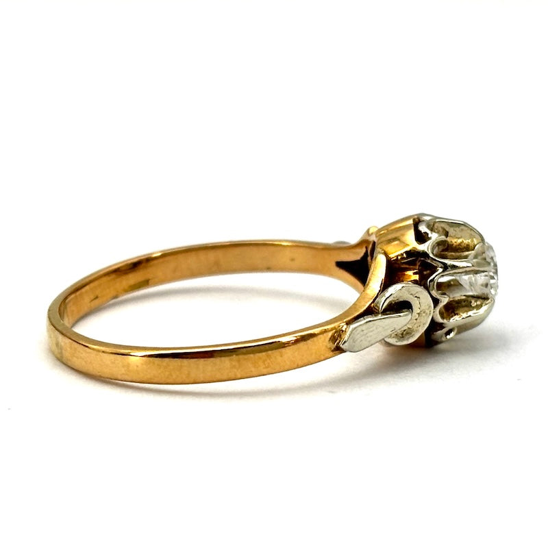 Anello solitario, stile antico, in oro rosa e bianco, 0.20-0.25 ct; 3.21 gr