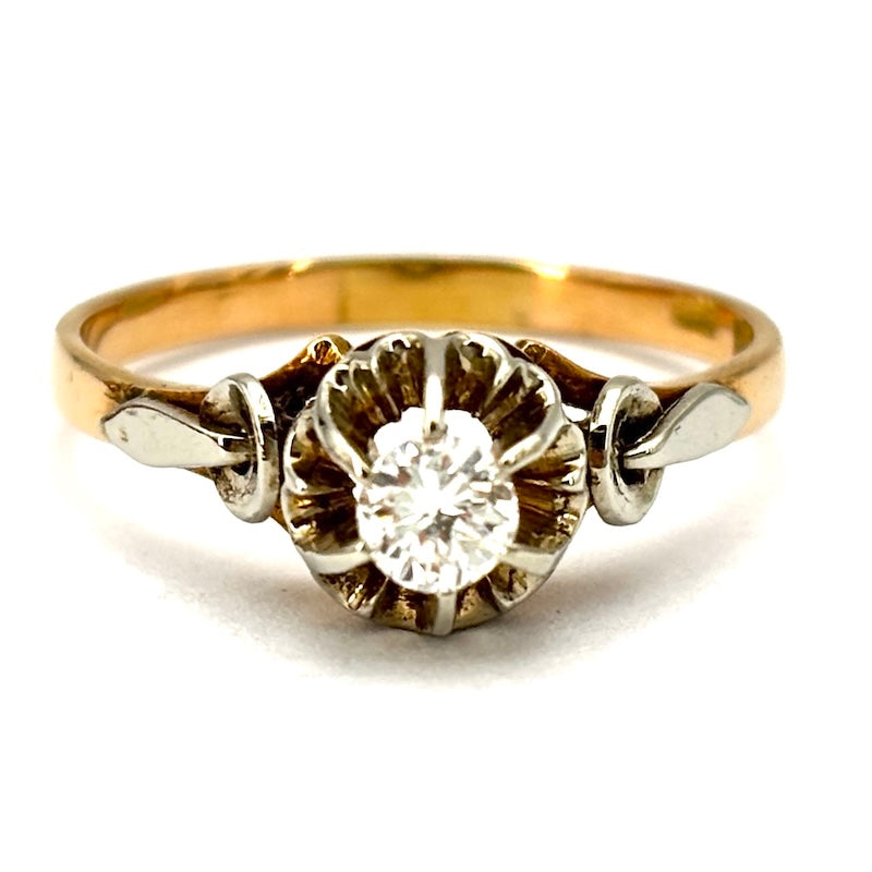 Anello solitario, stile antico, in oro rosa e bianco, 0.20-0.25 ct; 3.21 gr