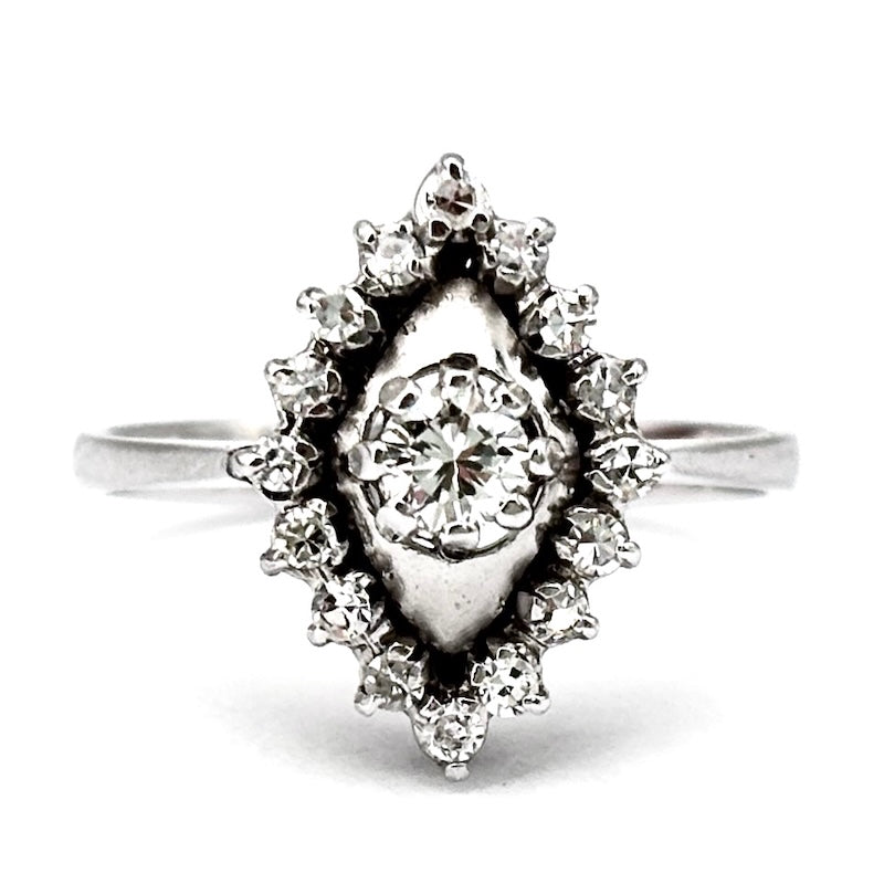 Anello spola vintage solitario e diamanti; 3.26 gr