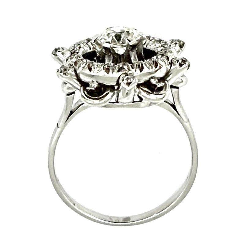 Anello timone solitario taglio antico, diamanti e oro, anni '40-'50; 0.90-1.10 ct; 6.65 gr