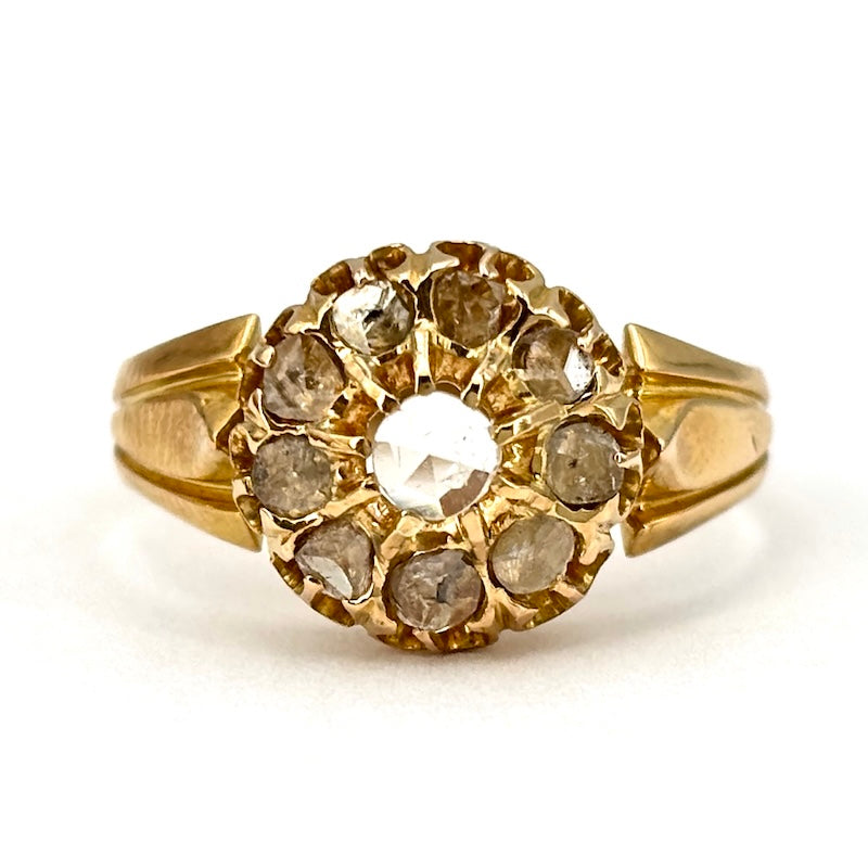 Anello toppa fiore antico, diamanti e oro; 3.91 gr