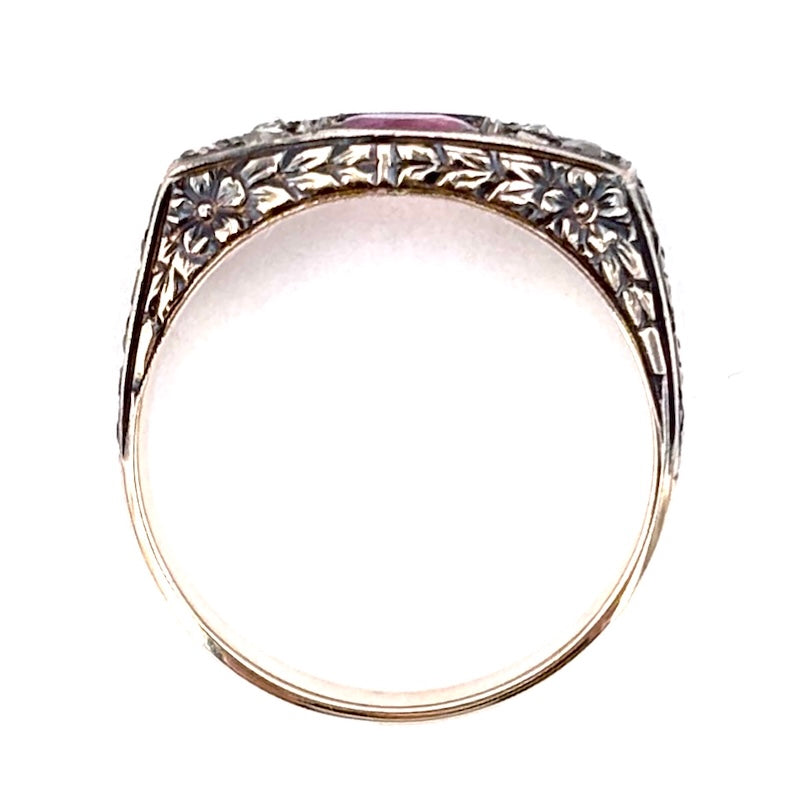 Anello uomo antico, rubino, diamanti e oro; 6.72 gr